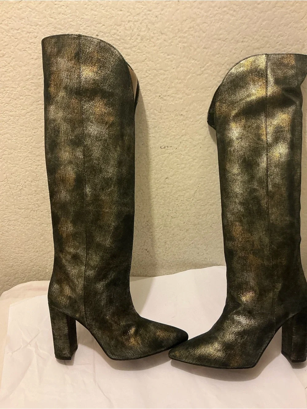 Paris Texas Metallic Olive & Gold Over-the-Knee Block Heel Boots